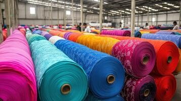 Fabric rolls in warehouse